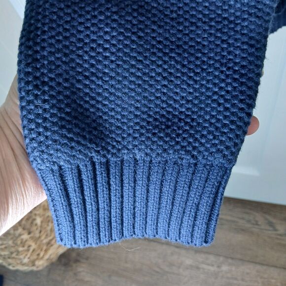 IZOD Sweater Men L 1/4 Zip Fair Isle Nordic Pullover Ski Navy Blue Preppy Chunky - Picture 7 of 16